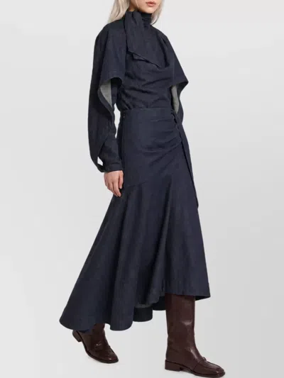Zimmermann Cotton Denim Mid-rise Draped Asymmetric Maxi Skirt In Blue