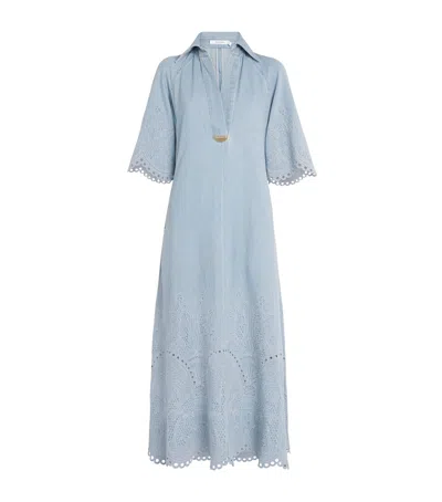 Zimmermann Cotton Embroidered Daylight Midi Dress In Blue