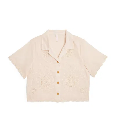 Zimmermann Kids' Cotton Embroidered Halliday Shirt In Ivory