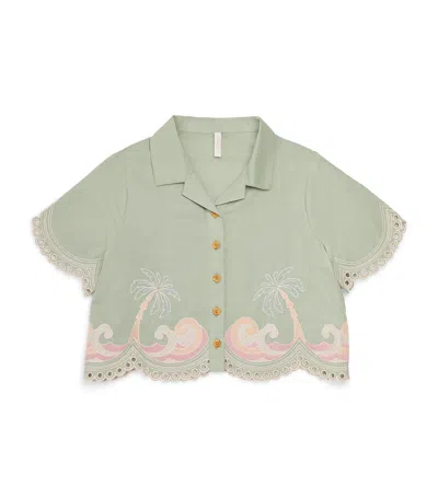 Zimmermann Kids' Cotton Embroidered Tallow Shirt In Gray
