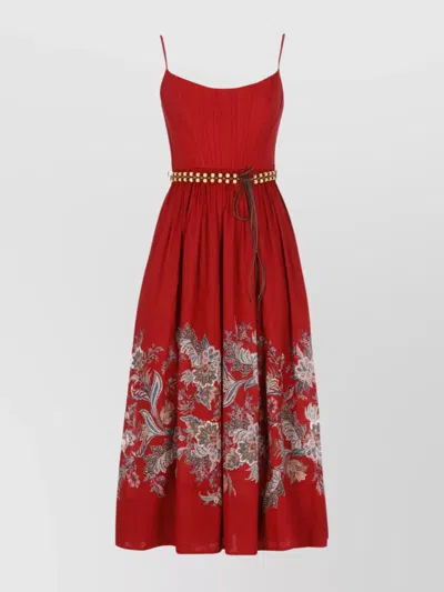 Zimmermann Cotton Floral Print Corset Midi Dress In Red