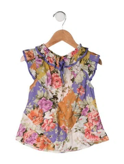 Pre-owned Zimmermann Babies' Cotton Floral Print Top In Neutrals/purple