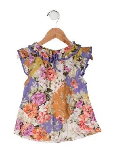 Pre-owned Zimmermann Babies' Cotton Floral Print Top In Pink