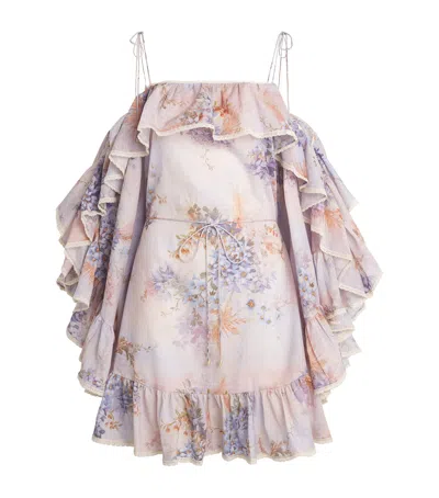 Zimmermann Womens Floral-print Ruffle Mini Dress Lilac Botanical Floral Xxs In Purple