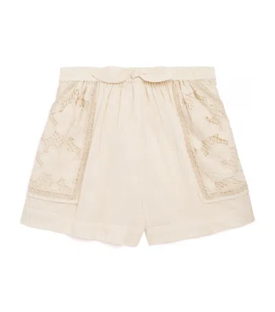 Zimmermann Cotton Lucky Kids Broderie Shorts In Beige
