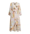 Zimmermann Ascension Lace-trimmed Tiered Printed Cotton-voile Midi Wrap Dress In Multi