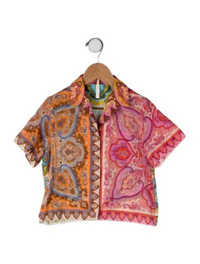 Pre-owned Zimmermann Kids' Cotton Printed Short Sleeve Shirt In Pink
