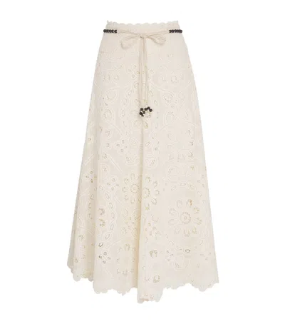 Zimmermann Cotton Rhiannon Embroidered Midi Skirt