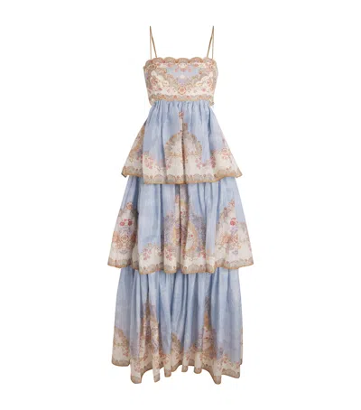 Zimmermann Cotton-silk Tiered Daylight Maxi Dress In Blue