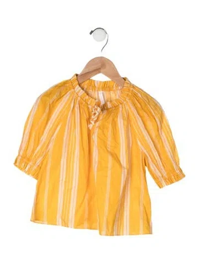 Pre-owned Zimmermann Babies' Cotton Striped Motif Top In Yellow
