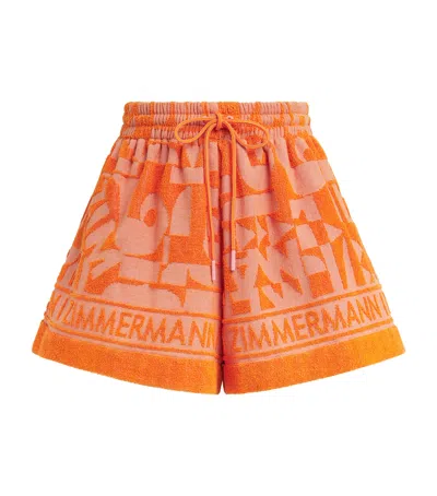 Zimmermann Cotton Terry Solstice Towelling Shorts In Orange
