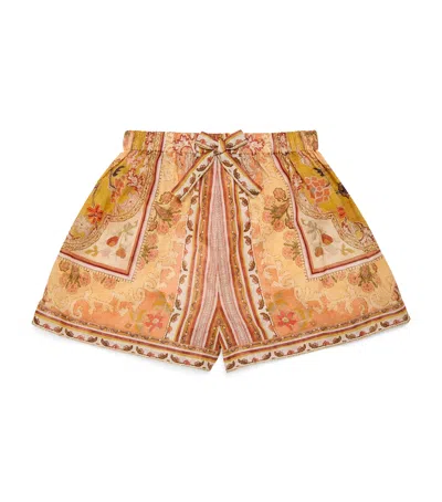 Zimmermann Printed Cotton Shorts In Mustard/multi