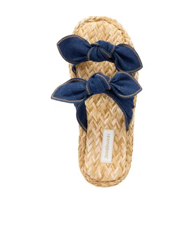 Zimmermann Carousel Bow-detail Woven-sole Flat Sandals In Blue