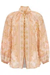 Zimmermann Cream And Pink High Neck Paisley Blouse In Rayon With Long Sleeves Women