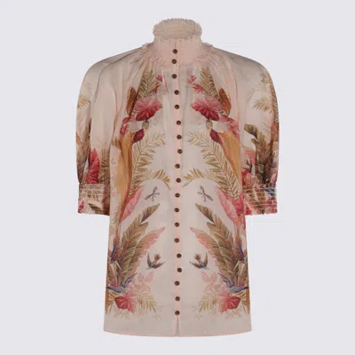 Zimmermann Cream And Pink Linen Top