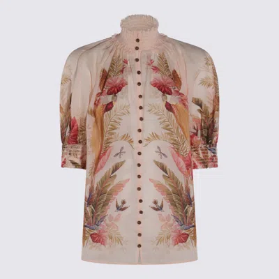 ZIMMERMANN ZIMMERMANN CREAM AND PINK LINEN TOP