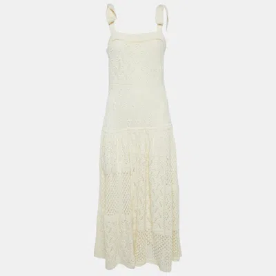 Pre-owned Zimmermann Cream Anneke Patchwork Knit Midi Dress S In White