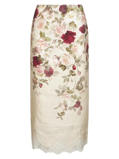 ZIMMERMANN CREAM CASCADE PRINT HYPNOTIC PENCIL SKIRT