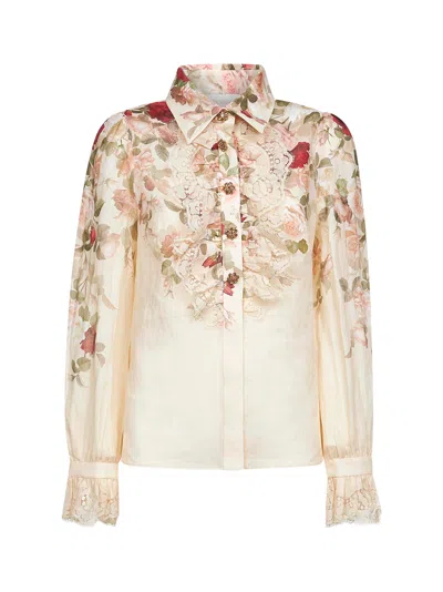 Zimmermann Cream Cascade Print Hypnotic Tux Shirt In Animal Print