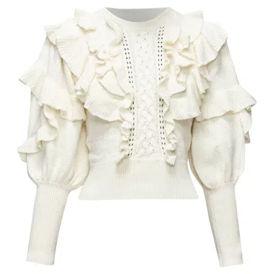Zimmermann Cream Cotton Creme Botanica Flounce Ruffled Cotton Sweater Us0 Xs In White