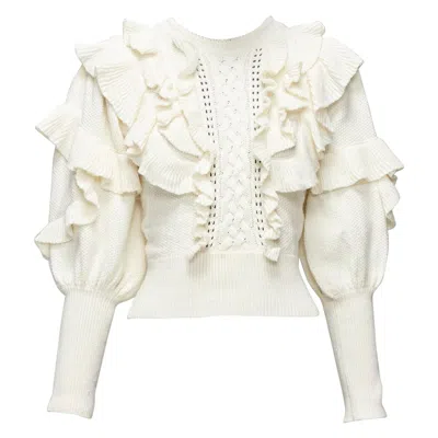 Pre-owned Zimmermann Cream Cotton Creme Botanica Flounce Ruffled Cotton Sweater Us0 Xs In White