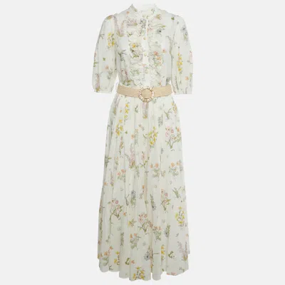 Pre-owned Zimmermann Cream Floral Print Cotton Top And Skirt Set L In White