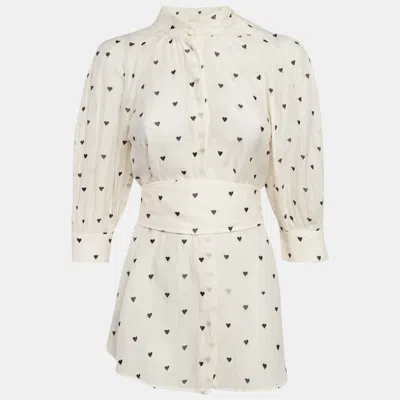 Pre-owned Zimmermann Cream Hearts Embroidered Cotton Blend Blouse S