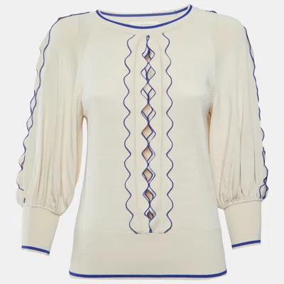 Pre-owned Zimmermann Cream Knit Wonderland Cut-out Top M In White