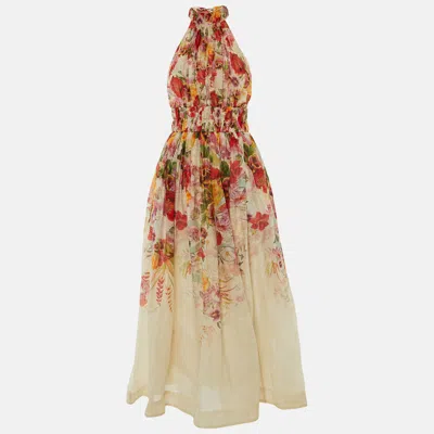 Pre-owned Zimmermann Cream Linen & Silk Wonderland Halter Midi Dress S In White
