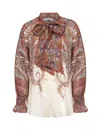 Zimmermann Cream Paisley Ramie Rhiannon Tie Neck Blouse