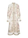 Zimmermann Womens Sage Toile Floral Floral-pattern Tie-waist Linen Midi Dress In White