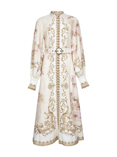 Zimmermann Cream Peony Print Linen Hypnotic Midi Dress