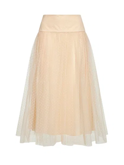 Zimmermann Cream Polka Dot Tulle Midi Skirt In Brown