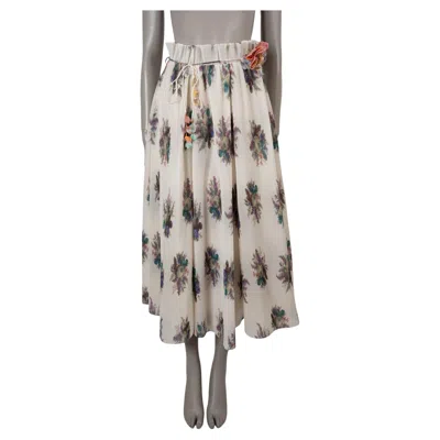 Pre-owned Zimmermann Cream Polyester 2023 Bouquet Floral Pleated Midi Skirt 8 M In White
