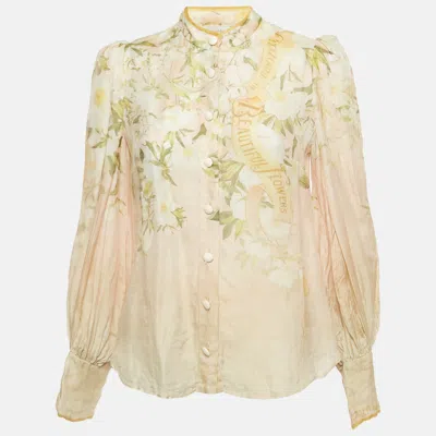 Pre-owned Zimmermann Cream Printed Linen & Silk Top S In White