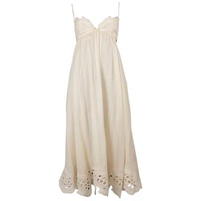 Pre-owned Zimmermann Cream Ramie 2025 Coco Embroiedred Lace Maxi Dress 0 Xs In White
