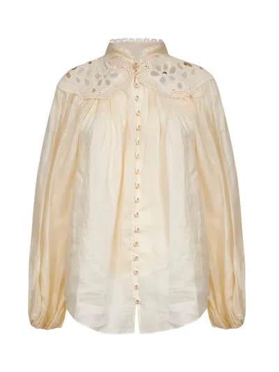 Zimmermann Cream Ramie Coco Embroidered Blouse In Neutral