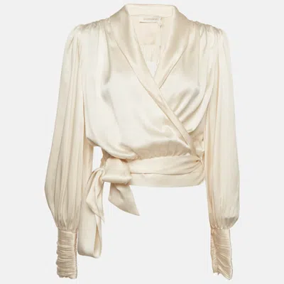 Pre-owned Zimmermann Cream Satin Wrap Around Top L In White