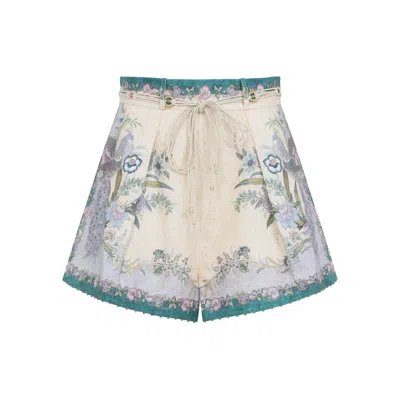 Zimmermann Cream Scarf Floral Indra Tuck Short In White