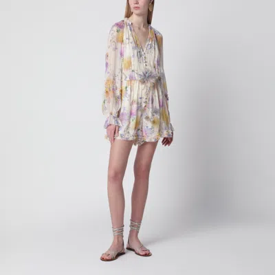 Zimmermann Cream Short Jumpsuit With Floral Pattern In Multi