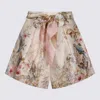Zimmermann Rebellion Multicolor Shorts With Bow On The Front And All-over Floral Motif In Cotton And Silk Woman In Multi