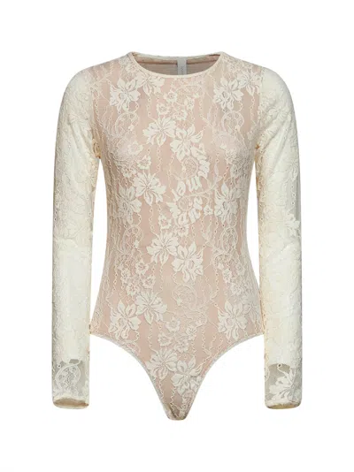 Zimmermann Cream Stretch Lace Long-sleeved Bodysuit
