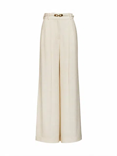 Zimmermann Cream Viscose Wide-leg Belted Trousers