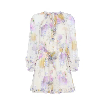 Zimmermann Cream White Luna Ruffle Playsuit In Multi