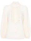 ZIMMERMANN CREAM WHITE POLKA DOT EMBROIDERED COTTON BLOUSE FOR WOMEN