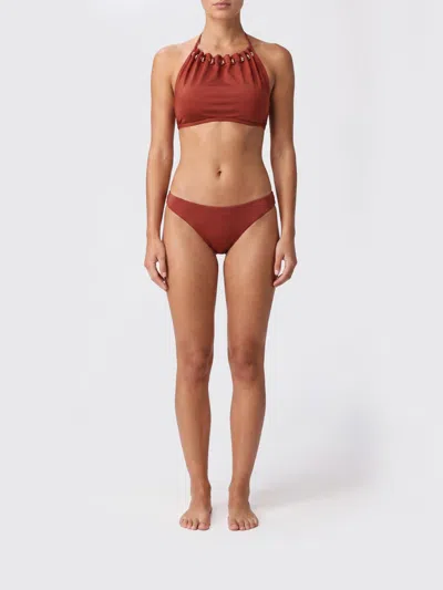Zimmermann Crew Neck Bikini With Metal Ring And Tie-up Fastenings In Brown