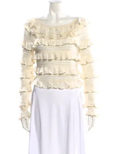 Pre-owned Zimmermann Crew Neck Long Sleeve Blouse In Neutral