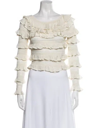 Pre-owned Zimmermann Crew Neck Long Sleeve Blouse In Neutral