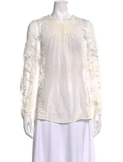 Pre-owned Zimmermann Crew Neck Long Sleeve Blouse In White