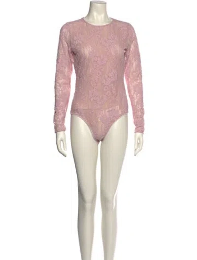 Pre-owned Zimmermann Crew Neck Long Sleeve Bodysuit In Pink
